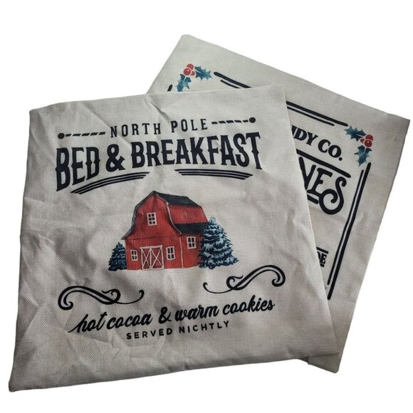 Holiday Pillowcases Winter Burlap Christmas 17 Inch Square Candy Cane North Pole - Picture 9 of 9